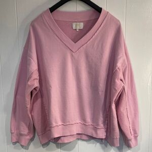 Simply Southern Sweatshirt Pale Pink Slouchy V-Neck Cotton Lounge Extra Large
